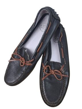 Womens Johnston Murphy Black Leather Moccasin Loafers with Tassels Size 8N